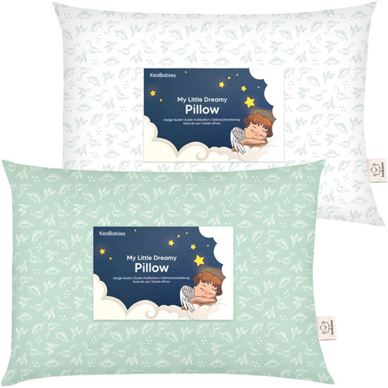 Picture of 2-Pack Toddler Pillow - Soft Organic Cotton Toddler Pillows for Sleeping - 13X18 Small Pillow for Kids - Kids Pillows for Sleeping - Kids Pillow for Travel, School, Nap, Age 2 to 5 (DinoLand)