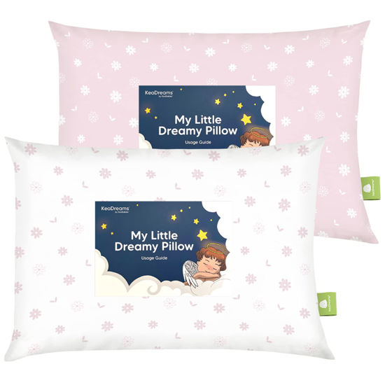 Picture of 2-Pack Toddler Pillow - Soft Organic Cotton Toddler Pillows for Sleeping - 13X18 Small Pillow for Kids - Kids Pillows for Sleeping - Kids Pillow for Travel, School, Nap, Age 2 to 5 (Daisy)