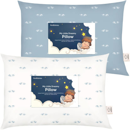 Picture of 2-Pack Toddler Pillow - Soft Organic Cotton Toddler Pillows for Sleeping - 13X18 Small Pillow for Kids - Kids Pillows for Sleeping - Kids Pillow for Travel, School, Nap, Age 2 to 5 (Roadsters)