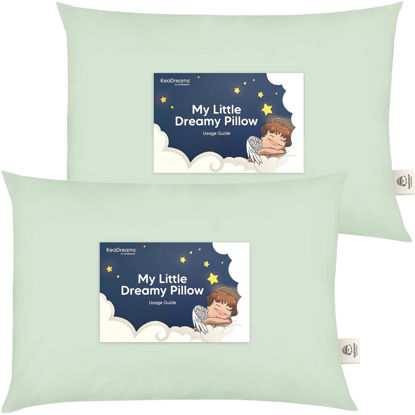 Picture of 2-Pack Toddler Pillow - Soft Organic Cotton Toddler Pillows for Sleeping - 13X18 Small Pillow for Kids - Kids Pillows for Sleeping - Kids Pillow for Travel, School, Nap, Age 2 to 5 (Sage)