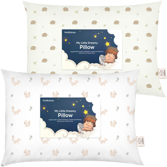 Picture of 2-Pack Toddler Pillow - Soft Organic Cotton Toddler Pillows for Sleeping - 13X18 Small Pillow for Kids - Kids Pillows for Sleeping - Kids Pillow for Travel, School, Nap, Age 2 to 5 (Nibbles/Bruce)