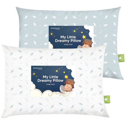 Picture of 2-Pack Toddler Pillow - Soft Organic Cotton Toddler Pillows for Sleeping - 13X18 Small Pillow for Kids - Kids Pillows for Sleeping - Kids Pillow for Travel, School, Nap, Age 2 to 5 (Spacecrafts)