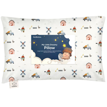 Picture of Toddler Pillow with Pillowcase - 13x18 My Little Dreamy Pillow, Organic Cotton Toddler Pillows for Sleeping, Kids Pillow, Travel Pillows, Mini Pillow, Nursery Pillow, Toddler Bed Pillow (Barn)