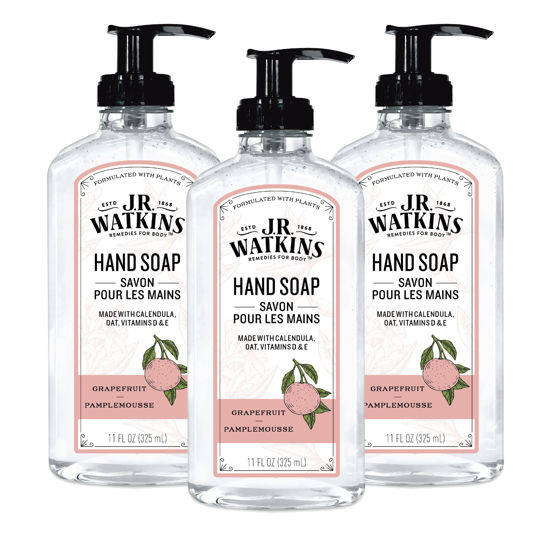 Picture of J.R. Watkins Gel Hand Soap For Bathroom or Kitchen, Scented, USA Made And Cruelty Free, 11 Fl Oz, Grapefruit, 3 Pack