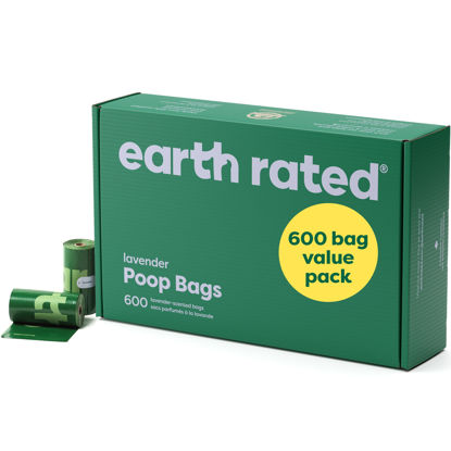 Picture of Earth Rated Dog Poop Bags Value Pack, Leak-Proof and Extra-Thick Pet Waste Bags for Big and Small Dogs, Refill Rolls, Lavender Scented, 600 Count