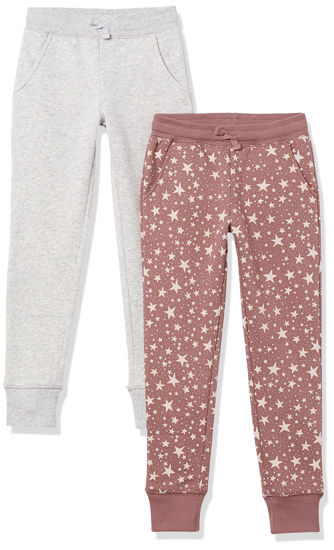 Picture of Amazon Essentials Girls' Sweatpants, Pack of 2, Light Grey Heather/Mauve Stars, X-Large