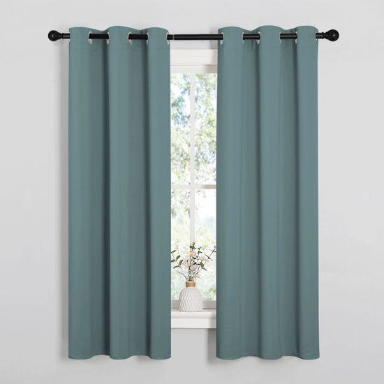 Picture of NICETOWN Modern Blackout Curtains Noise Reducing, Thermal Insulated and Privacy Room Darkening Drape Panels for Boy's Guest Room Door Small Short Window (Greyish Blue, 2 Panels, W34 x L63 -Inch)