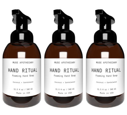 Picture of Muse Bath Apothecary Hand Ritual - Aromatic and Nourishing Foaming Hand Soap, Infused with Natural Aromatherapy Essential Oils - USDA Certified Biobased - 11.5 oz, Coconut + Sandalwood, 3 Pack