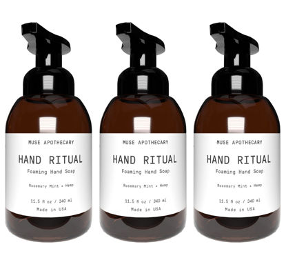 Picture of Muse Bath Apothecary Hand Ritual - Aromatic and Nourishing Foaming Hand Soap, Infused with Natural Aromatherapy Essential Oils - USDA Certified Biobased - 11.5 oz, Rosemary Mint + Hemp, 3 Pack