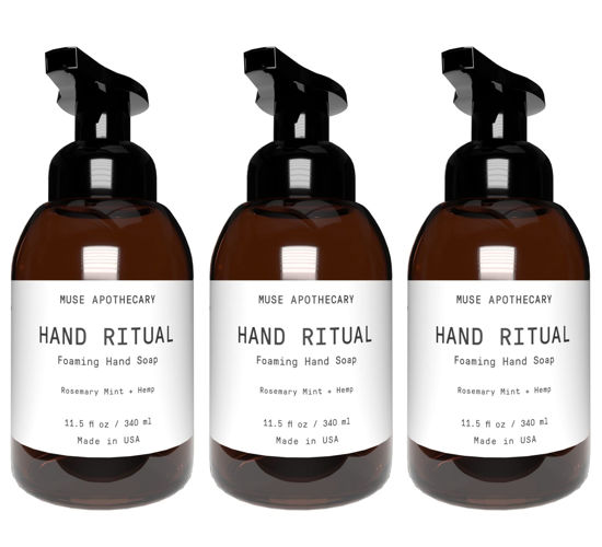 Picture of Muse Bath Apothecary Hand Ritual - Aromatic and Nourishing Foaming Hand Soap, Infused with Natural Aromatherapy Essential Oils - USDA Certified Biobased - 11.5 oz, Rosemary Mint + Hemp, 3 Pack