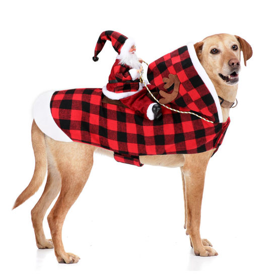 Picture of BWOGUE Santa Dog Costume Christmas Pet Clothes Santa Claus Riding Pet Cosplay Costumes Party Dressing up Dogs Cats Outfit for Small Medium Large Dogs Cats