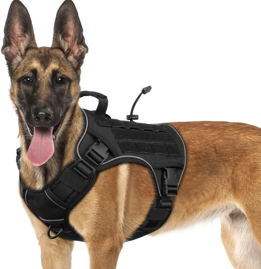 Picture of WINGOIN Black Tactical Dog Harness Vest for Large Medium Dogs No Pull Adjustable Reflective K9 Military Dog Service Dog Harnesses with Easy Control Handle for Walking Hiking Training(M)