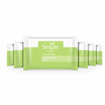 Picture of Simple Cleansing Wipes Face Wipes for Removing Makeup Kind to Skin Removes Waterproof Mascara, White, Fragnance Free, 25 Count, Pack of 6