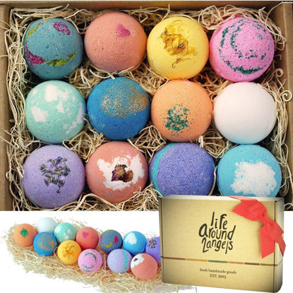 Picture of LifeAround2Angels Bath Bombs Gift Set 12 USA made Fizzies, Shea & Coco Butter Dry Skin Moisturize, Perfect for Bubble Spa Bath. Handmade Birthday Mothers day Gifts idea For Her/Him, wife, girlfriend