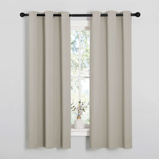 Picture of NICETOWN Kitchen Curtains, Short Curtains for Bedroom Windows, Thermal Insulated Room Darkening Curtain Panels for Girls Room, Cafe (Natural, 34" W by 63" L, 1 Pair)