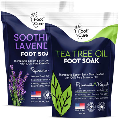 Picture of Tea Tree Oil & Soothing Lavender Foot Soak with Epsom Salt - Best Toenail Treatment & Softens Calluses - Soothes Sore & Tired Feet, Foot Odor Scent, Spa Pedicure - Made in USA - 16oz (Pack of 2)