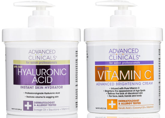 Picture of Advanced Clinicals Hyaluronic Acid Body Lotion + Brightening Vitamin C Cream 2pc Set | Face Moisturizer & Body Cream | Brightening Cream For Body, Uneven Skin Tone, Stretch Marks & Crepey Skin, 2pc