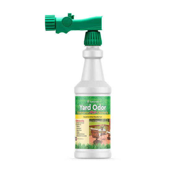 Picture of NaturVet - Yard Odor Eliminator Plus Citronella Spray - Eliminate Stool and Urine Odors from Lawn and Yard - Designed for Use on Grass, Patios, Gravel, Concrete & More - 32oz with Hose Nozzle