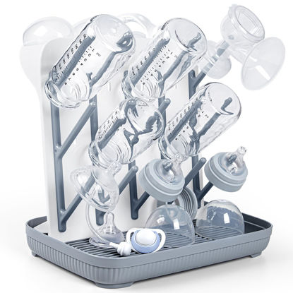 Picture of Termichy Baby Bottle Drying Rack: Large Vertical Bottle Dryer Rack Holder - Space Saving Standing Drying Rack for Baby Bottles and Pump Part Cleaning (Gray)