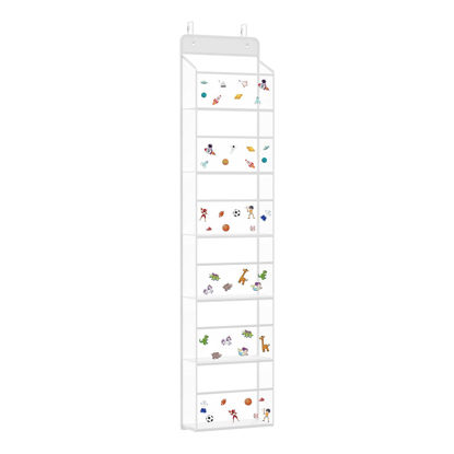 Picture of Univivi Over the Door Organizer Hanging Storage, Closet Door Organizer Baby Storage with 6 Clear Plastic Pockets & 2 Big Metal Hooks & Sticker for Cosmetics, Bathroom, Nursery and Sundries