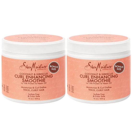 Picture of SheaMoisture Curly Hair Products, Coconut & Hibiscus Curl Enhancing Smoothie with Shea Butter, Sulfate Free, Paraben Free Hair Cream for Anti-Frizz, Moisture & Shine, (2 Pack - 16 Fl Oz Ea)