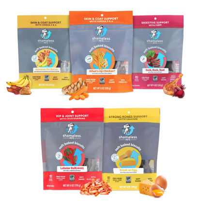 Picture of Shameless Pets Soft-Baked Dog Treats, Meat Variety 5-Pack - Natural & Healthy Dog Chews for Small, Medium & Large Dogs - Dog Biscuits Baked & Made in USA, Free from Grain, Corn & Soy