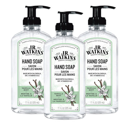 Picture of J.R. Watkins Gel Hand Soap with Dispenser, Moisturizing Hand Wash, All Natural, Alcohol-Free, Cruelty-Free, USA Made, Vanilla Mint, 11 fl oz, 3 Pack