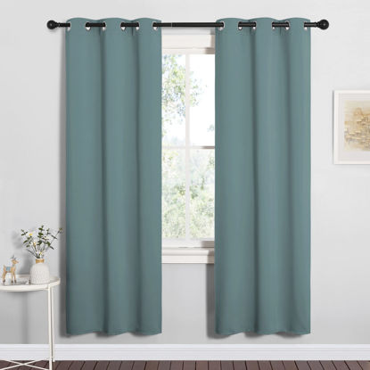 Picture of NICETOWN Modern Blackout Curtains Noise Reducing for Bedroom, Thermal Insulated and Privacy Room Darkening Drape Panels for Boy's Guest Room Door Window (Greyish Blue, 2 Panels, W34 x L72 -Inch)