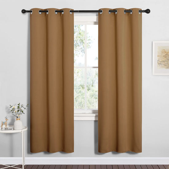 Picture of NICETOWN Sleek Blackout Curtains 72 inches Length for Windows, Noise Reducing and Block Draft Panels for Door Doorway Laundry Office Luxury Decor Theme (2 Panels, Gold Brown, W34 x L72 -Inch)