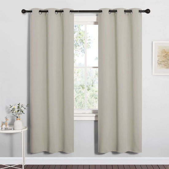 Picture of NICETOWN Blackout Curtains for Bedroom, 72 inches Long Curtains & Drapes for Living Room, Thermal Insulated Window Treatment Draperies for Nursery (Natural, 34" by 72")