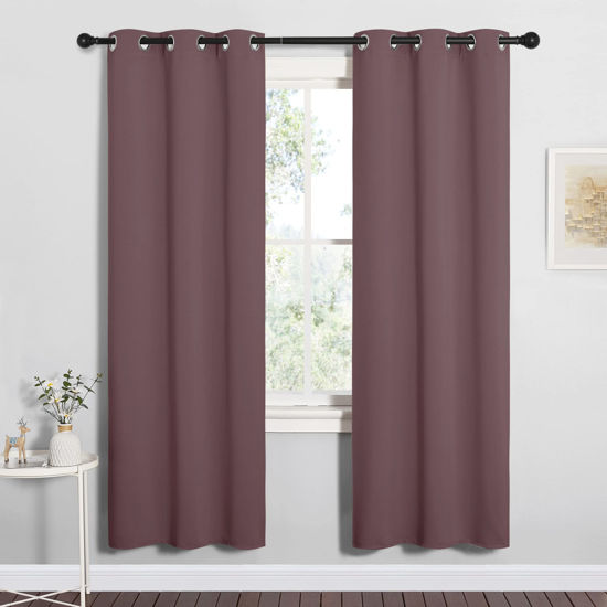 Picture of NICETOWN Bedroom Curtain Panels Blackout Draperies, Dry Rose, 1 Pair, 34 by 72-inch, Thermal Insulated Solid Grommet Blackout Curtains/Drapes