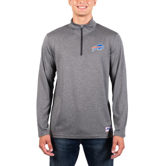 Picture of Ultra Game NFL Men's Super Soft Quarter Zip Long Sleeve T-Shirt, Buffalo Bills, Heather Charcoal, Large