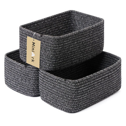 Picture of MiniArk Shelf Storage Baskets for Organizing | Closet Organizer Bins | Small Baskets | Toy Basket | Cute Decorative Basket | Cube Storage Bin | Woven Rope Basket | 11.5×7.5×4.7” | 3 Packs Dark Gray