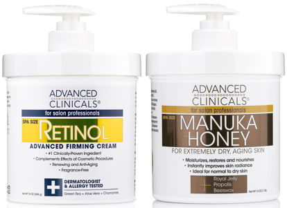 Picture of Advanced Clinicals Retinol Body Lotion + Manuka Honey Cream 2pc Set | Moisturizer Face Lotion & Body Cream | Crepey Skin Care Treatment | Retinol Cream Targets Look Of Crepe Skin & Sagging Skin, 2pc