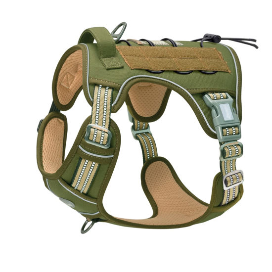 Picture of Auroth Tactical Dog Harness for Small Medium Large Dogs No Pull Adjustable Pet Harness Reflective K9 Working Training Easy Control Pet Vest Military Service Dog Harnesses S, Green