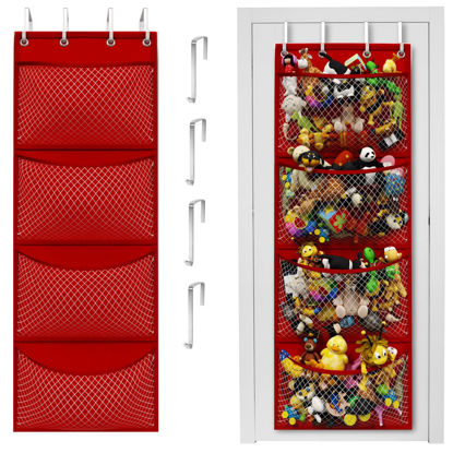 Picture of Honeyera Storage for Stuffed Animal - Over Door Organizer for Stuffies, Baby Accessories, and Toy Plush Storage/Easy Installation with Breathable Hanging Storage Pockets (SuperHero Red)