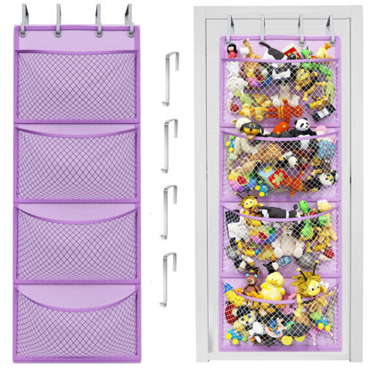 Picture of Honeyera Plush Storage (Patent Pending) - Plush Hammock Net Over Door Organizer for Stuffies, Baby Accessories, Toy/Hammock Hanging Storage Big Girls Toddler Large Bag Animals (Purple)