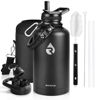 Picture of RAYMYLO Insulated Water Bottle 64 oz, Triple Wall Vacuum Stainless Steel (Cold for 48 Hrs), Leak Proof & Non-BPA, Half Gallon Water Flask Jug with Paracord Handle & Straw Spout Lids, Magic Black