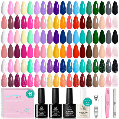 Picture of beetles Gel Polish 44 PCS Gel Nail Polish Set 36 Colors Gel Nail Polish with Base Coat Glossy Matte & Glitter Gel Top Coat Neon Orange Jelly Blue Nude Vivid Seasons Collection Gifts for Women