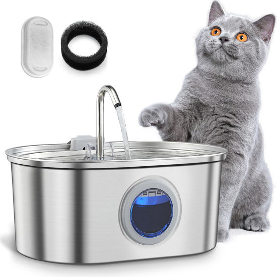 Picture of Cat Water Fountain Stainless Steel with Water Level Window,108oz/3.2L Cat Fountain Quiet Automatic Pet Water Fountain for Cats and Small Dogs