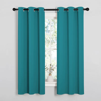 Picture of NICETOWN Room Darkening Curtains 63 inch Length 2 Panels, Thermal Insulated Grommet Blackout Curtains for Modern Casual Elegant Bedroom Kids Room Theme Decoration (Peacock Teal, 2 Pieces, W34)