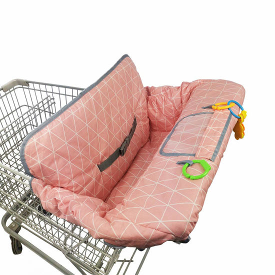 Picture of Shopping Cart Covers for Baby Girl, Cotton High Chair Cover, Toddler Grocery cart Cushion, Infant Cart Cover for Babies Girl, Machine Washable (Pink)