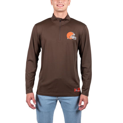 Picture of Ultra Game NFL Men's Super Soft Quarter Zip Long Sleeve T-Shirt, Cleveland Browns, Team Color, XX-Large