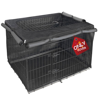 Picture of Explore Land Dog Crate Cover for 36 Inches Wire Cage, Heavy-Duty Lattice Pet Kennel Covers Compatible with 1 2 3 Doors Standard Metal Crate (Black)