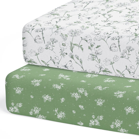 Picture of Sorrel + Fern 2-Pack Fitted Crib Sheets for Standard Crib (Butterfly Garden) - Premium Fitted Sheets - Buttery Soft Cotton Blend