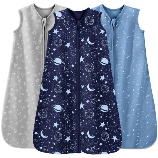 Picture of Unnivoll Baby Sleep Sack 18-24 Months 3 Pack 100% Cotton Lightweight 0.5 TOG Wearable Blanket Baby Sleep Bag with 2-Way Zipper for Infant Toddler Blue