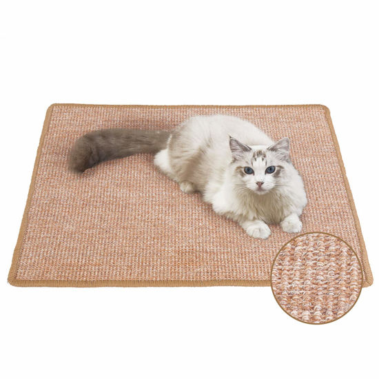 Picture of FUKUMARU Cat Scratcher Mat, 23.6 X 31.5 Inch Natural Sisal Cat Scratch Mats, Horizontal Cat Floor Scratching Pad Rug, Protect Carpets and Sofas Brown