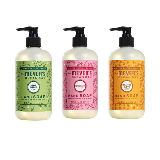 Picture of MRS. MEYER'S CLEAN DAY hand soap Scent Variety Pack, (Peppermint + Iowa Pine + Orange Clove)