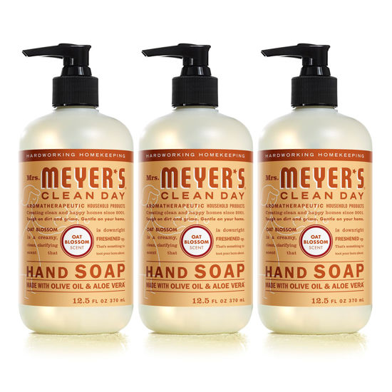 Picture of MRS. MEYER'S CLEAN DAY Hand Lotion for Dry Hands, Non-Greasy Moisturizer Made with Essential Oils, Oat Blossom, 12 oz Bottles, Pack of 3