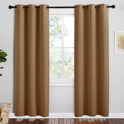 Picture of NICETOWN Sleek Blackout Curtains 78 inches Length for Small Windows, 2 Panels, Gold Brown, W42 x L78 -Inch, Noise Reducing and Block Draft Panels for Door Doorway Laundry Office Luxury Decor Theme